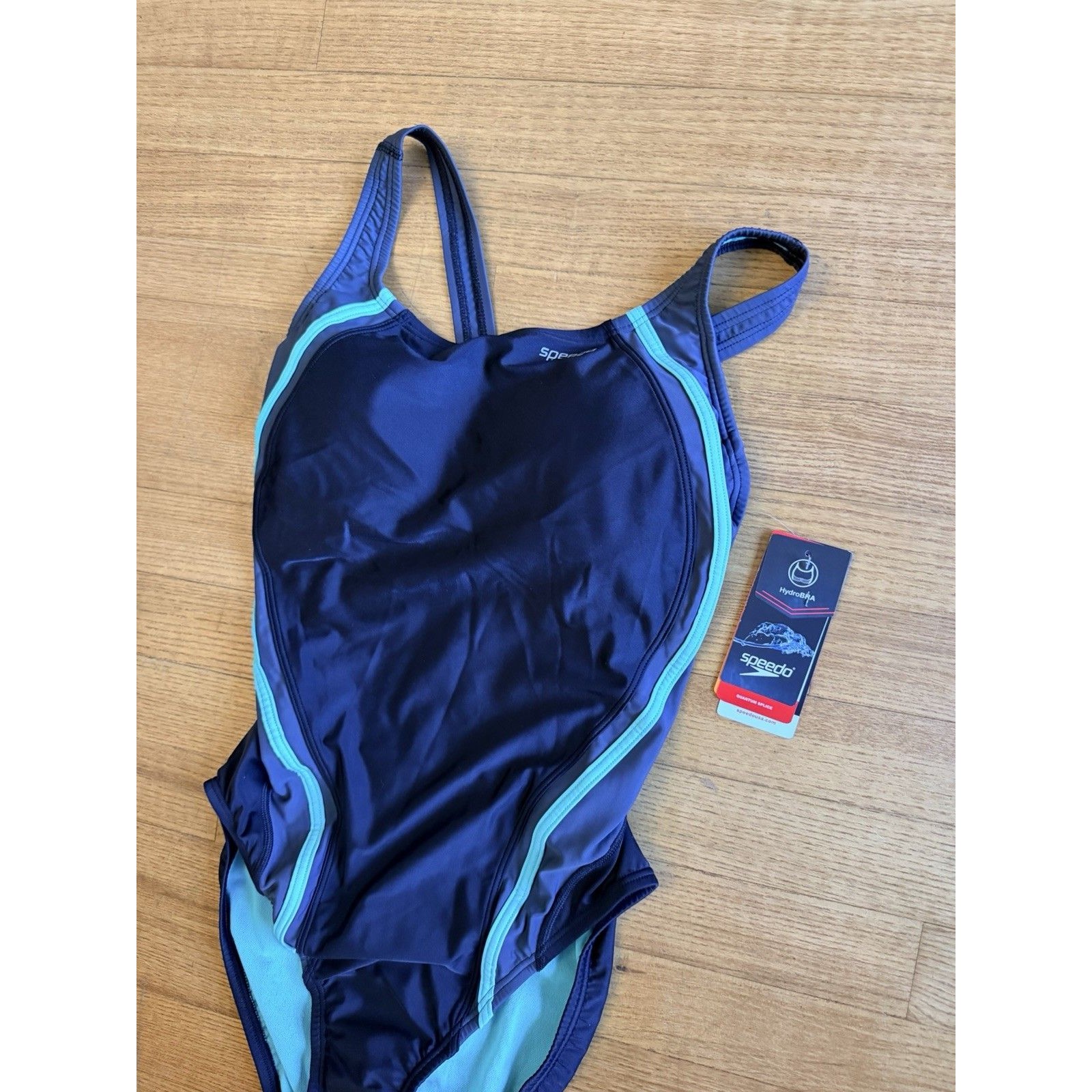 Nwt Speedo Powerflex Eco Bali Blue Black Turquoise 1 Pc Swimsuit Racer Back 10 — image 2 of 6